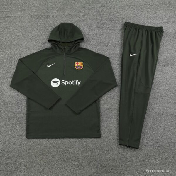 23/24 Barcelona Dark Green Hoodie Half Zipper Jacket+ Pants - Image 6