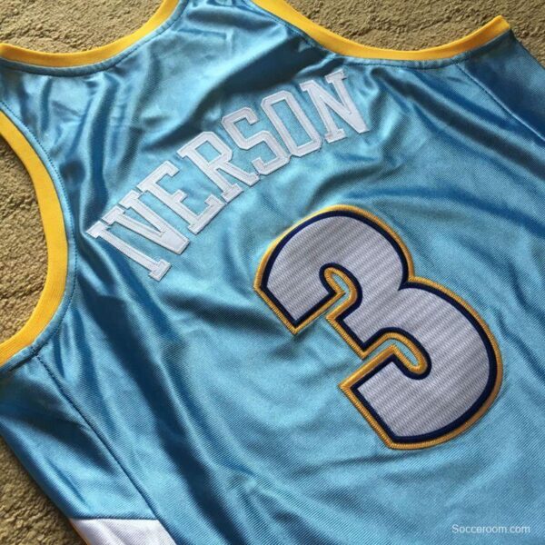Men's Allen Iverson Sky Blue Retro Classic Team Jersey - Image 9