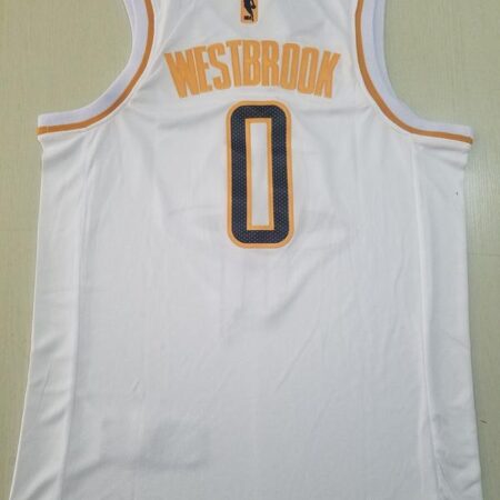 Russell Westbrook 0 White Golden Edition Jersey