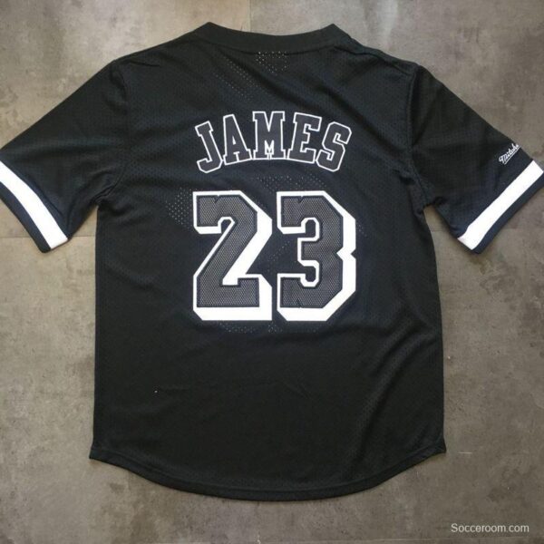 Men's LeBron James Black Retro Classic Team Short Sleeve Jersey - Image 5