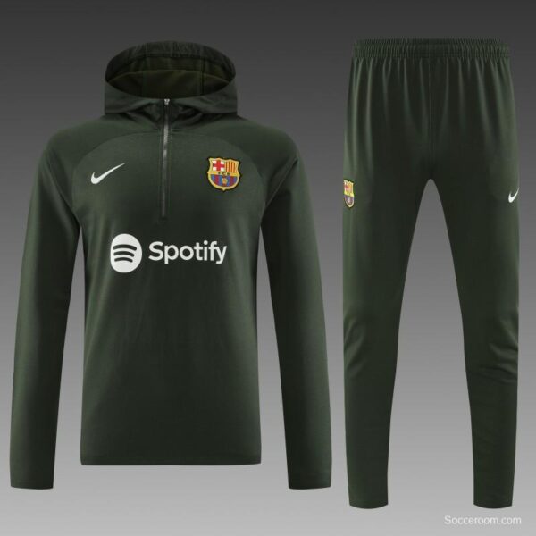 23/24 Barcelona Dark Green Hoodie Half Zipper Jacket+ Pants - Image 13
