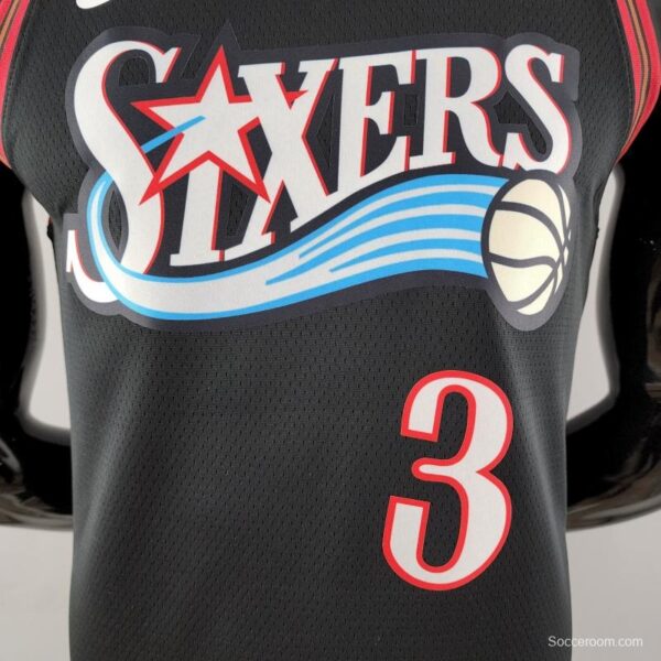 Retro Philadelphia 76ers Iverson #3 Big Meteor Black NBA Jersey - Image 9