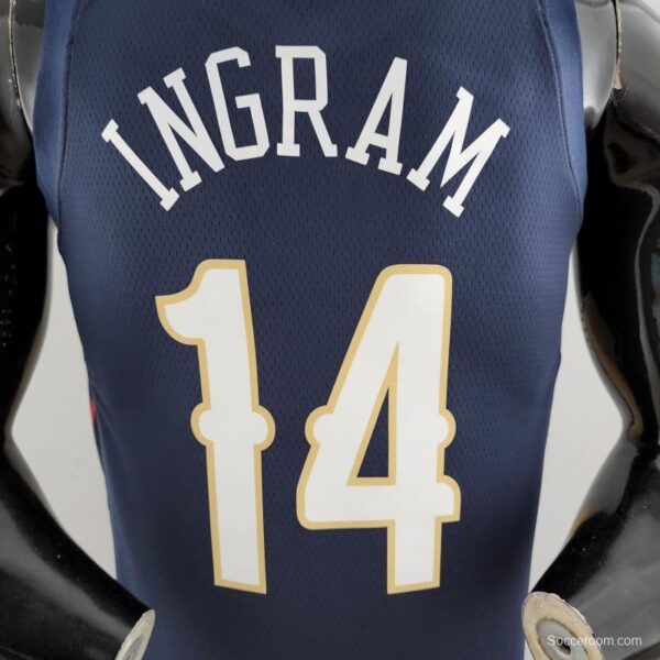 75th Anniversary New Orleans Pelicans Ingram #14 Navy Blue NBA Jersey - Image 4