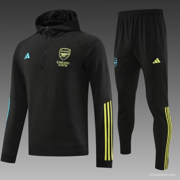 23/24 Arsenal  Black Hoodie Half Zipper Jacket+ Pants - Image 6