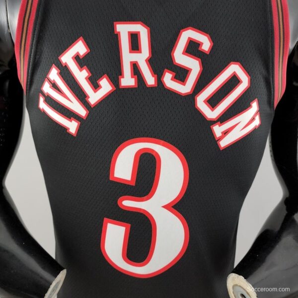 Retro Philadelphia 76ers Iverson #3 Big Meteor Black NBA Jersey - Image 3