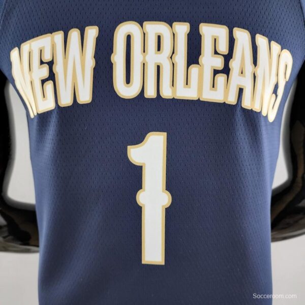 75th Anniversary New Orleans Pelicans Williams #1 Navy Blue NBA Jersey - Image 7