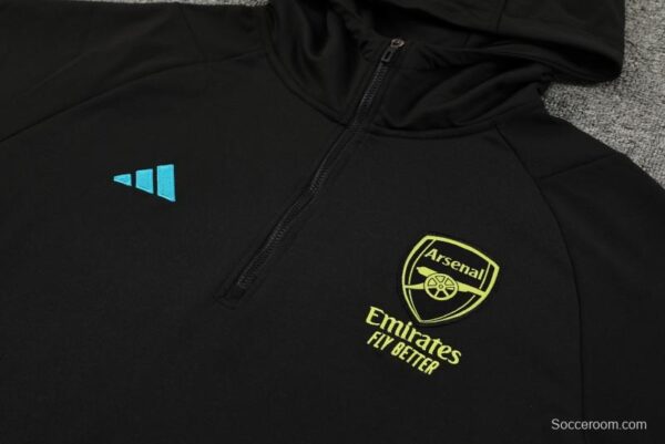 23/24 Arsenal  Black Hoodie Half Zipper Jacket+ Pants - Image 2