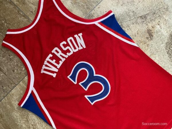 Men's Allen Iverson Red Retro Classic Team Jersey - Image 5