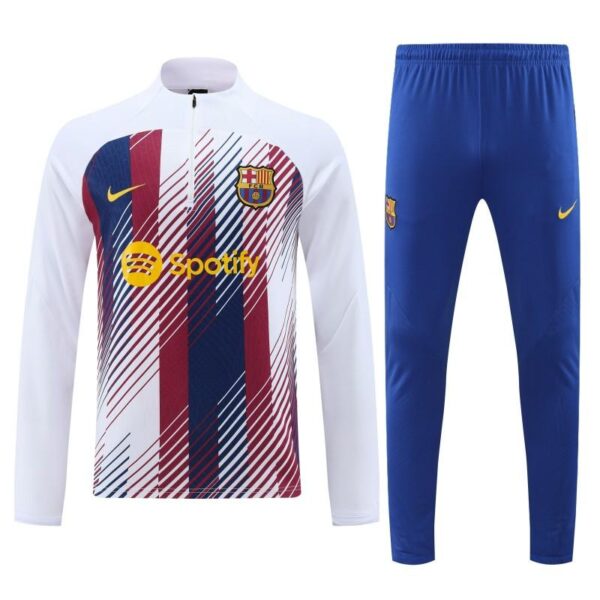 23/24 Barcelona White Red Mixed Color Half Zipper Jacket+ Pants - Image 5