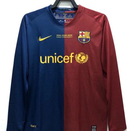 Retro 08/09 Long SLeeve Barcelona Home Champions Version Soccer Jersey