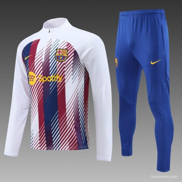 23/24 Barcelona White Red Mixed Color Half Zipper Jacket+ Pants - Image 3