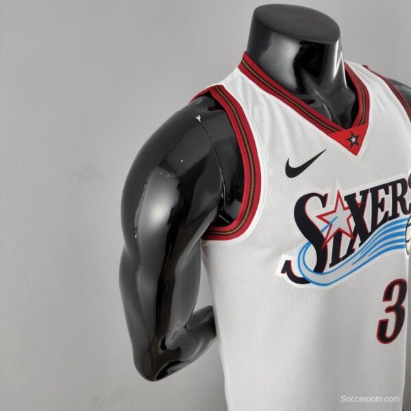Retro Philadelphia 76ers Iverson #3 Big Meteor White NBA Jersey - Image 3