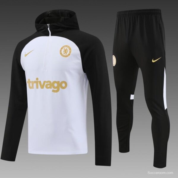 23/24 Chelsea White Black Hoodie Half Zipper Jacket+ Pants - Image 6