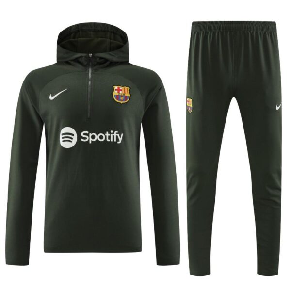 23/24 Barcelona Dark Green Hoodie Half Zipper Jacket+ Pants - Image 14