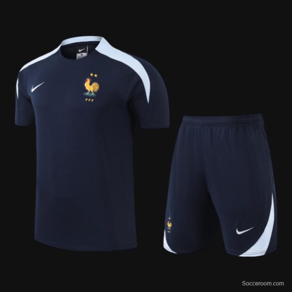 2024 France Cotton Navy Short Sleeve Jersey+Shorts - Image 6