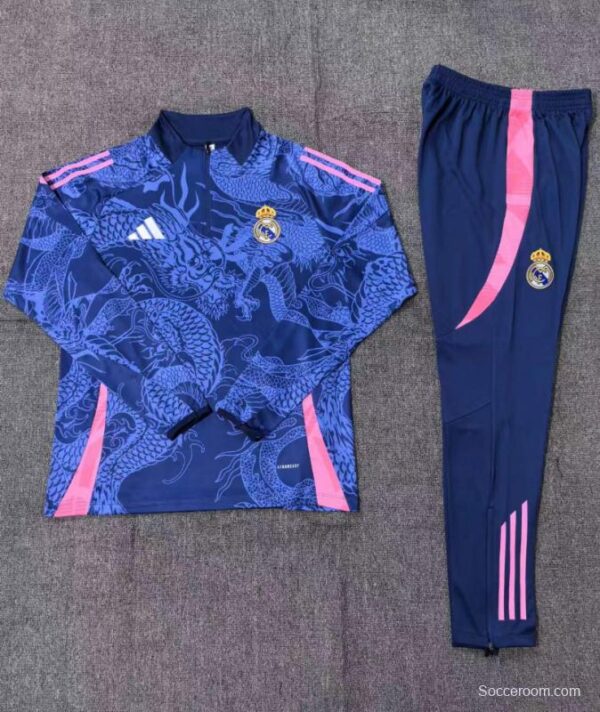 24/25 Kids Real Madrid Navy Dragon Half Zipper Jacket+Long Pants - Image 2