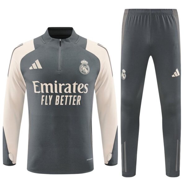 24/25 Real Madrid Grey/Khaki Half Zipper Jacket+Long Pants - Image 17