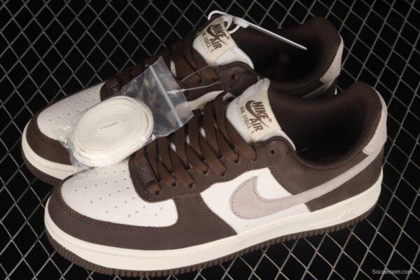 NIKE Air Force 1o07 Low white mocha sail leather spliced low-top casual board shoes NT9988-818 - Image 10