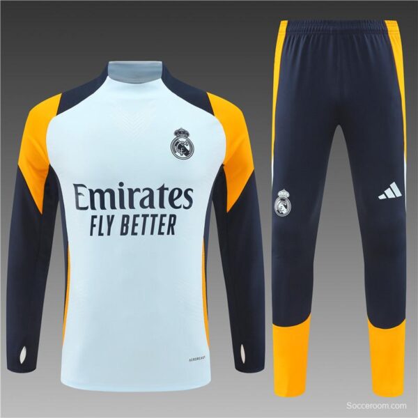 24/25 Real Madrid Light Blue/Navy/Orange Half Zipper Jacket+Long Pants - Image 19