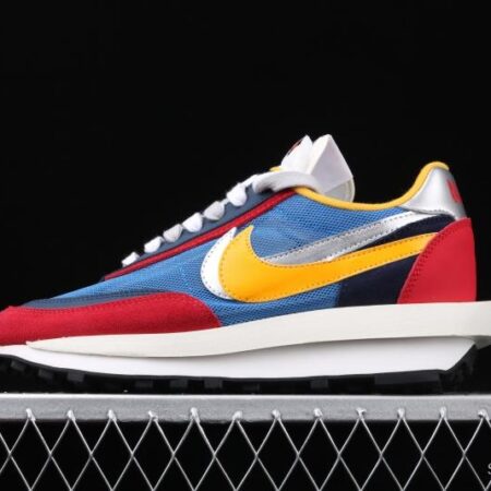 Sacai x NIKE LVD Waffle Daybreak co-signed catwalk style net gauze leather splicing double hook Swoosh running shoes BV0073-400