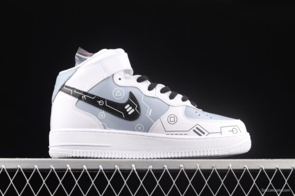 NIKE Air Force 11607 Mid PS5 video game theme black and white gray glossy shoes body upper casual board shoes CW2288-115 - Image 15