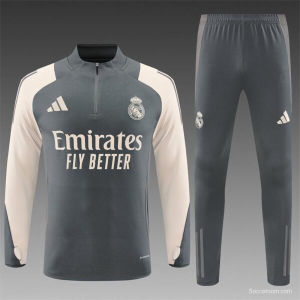 24/25 Real Madrid Grey/Khaki Half Zipper Jacket+Long Pants - Image 16