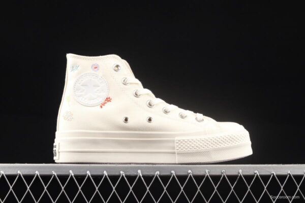 Converse Chuck 70s spring blooming embroidered thick-soled high-top leisure board shoes A01586C - Image 14