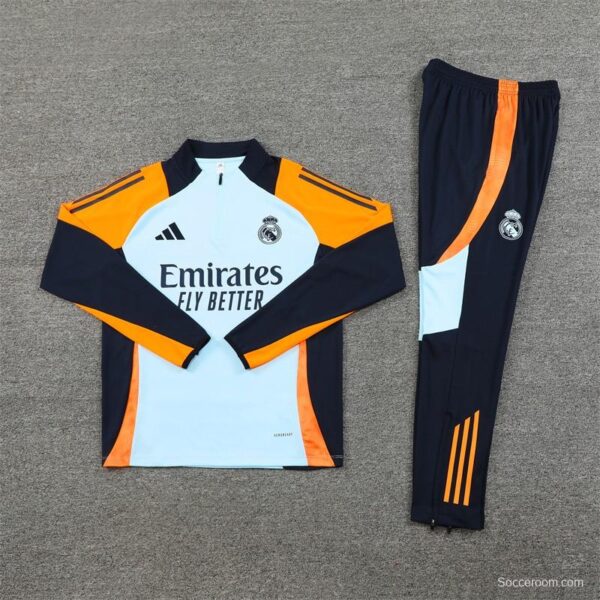 24/25 Real Madrid Light Blue/Orange Half Zipper Jacket+Long Pants - Image 14