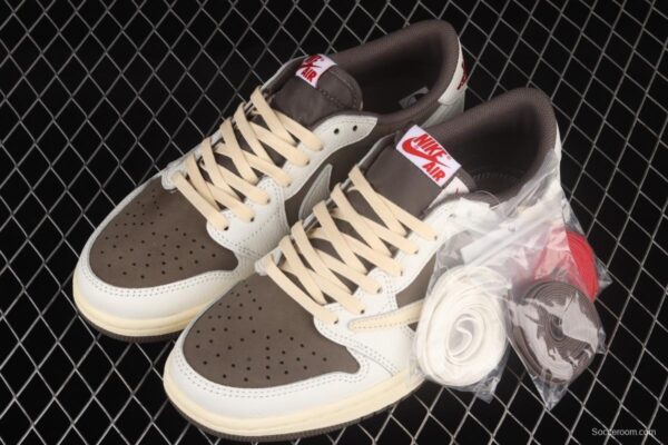 Travis Scott x Air Jordan 1 Low OG Reverse Mocha reverse Mocha Brown and White Barb Co-branded Leisure Sports Basketball shoes DM7866-162 - Image 10