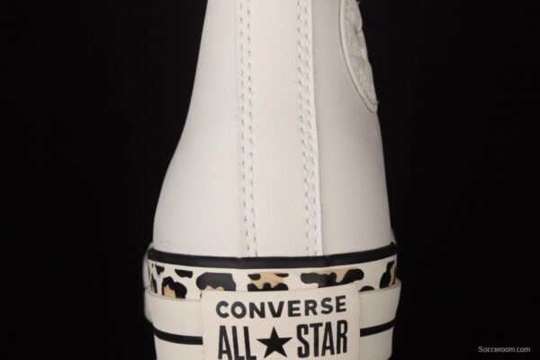 Converse All Star leopard striped leather high-top small white shoes 571880C - Image 7