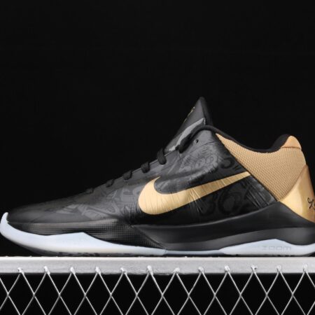 NIKE Zoom Kobe 5 Big Stage Kobe Bryant 5 black gold stage low gang sports basketball shoes 386429-008