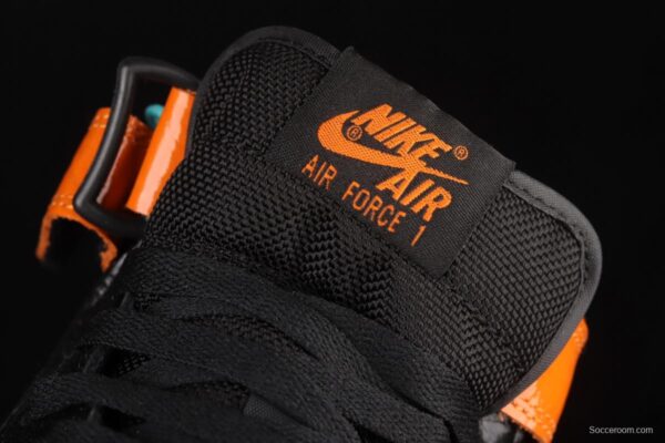 NIKE Air Force 1o07 Mid lacquered leather black orange color counterhook Zhongbang casual board shoes 804609-188 - Image 7