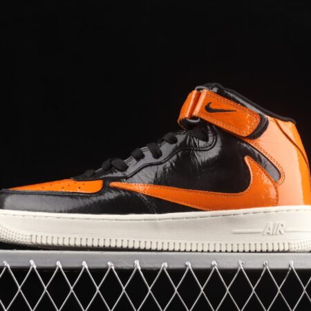 NIKE Air Force 1o07 Mid lacquered leather black orange color counterhook Zhongbang casual board shoes 804609-188