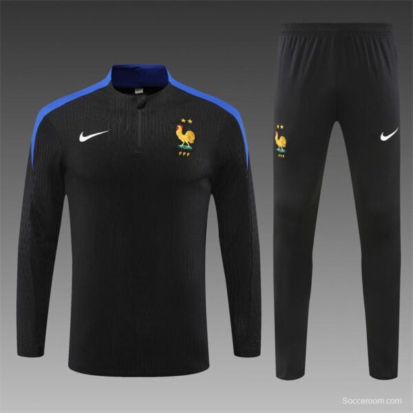 Player Version 2024 France Black Half Zipper Jacket+Long Pants - Image 17