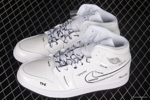 Air Jordan 1 Mid GS Schematic White Graffiti Zhongbang Basketball Shoes DQ1864-100 - Image 10