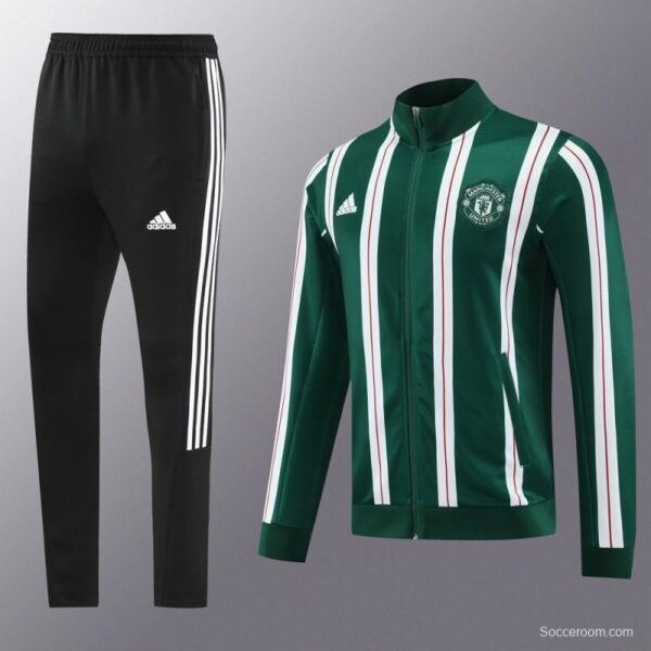 23/24 Manchester United Green White Stripe Full Zipper Jacket+Pants - Image 11