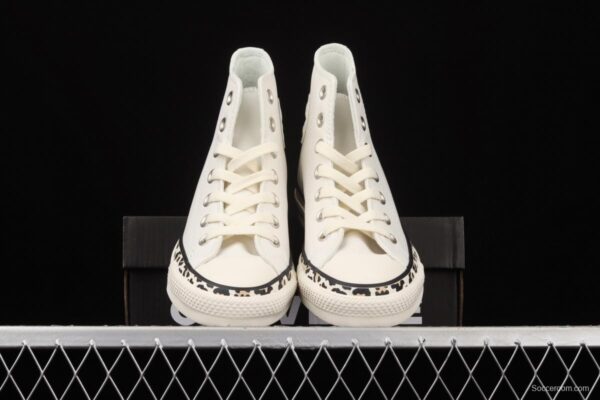 Converse All Star leopard striped leather high-top small white shoes 571880C - Image 12