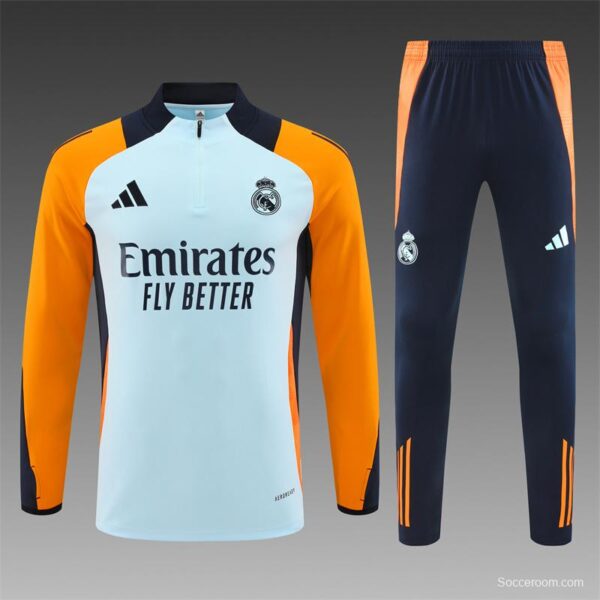 24/25 Real Madrid Light Blue/Orange Half Zipper Jacket+Long Pants - Image 18