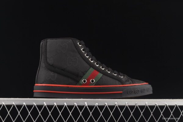 Gucci Tennis 1977 Print Sneaker official website with the same high-top canvas printed retro leisure sports shoes - Image 14