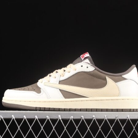 Travis Scott x Air Jordan 1 Low OG Reverse Mocha reverse Mocha Brown and White Barb Co-branded Leisure Sports Basketball shoes DM7866-162