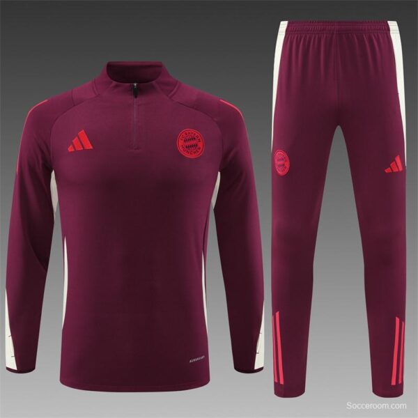 24/25 Bayern Munich Wine Half Zipper Jacket+Long Pants - Image 18