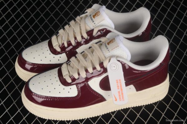 NIKE Air Force 1'07 Low white wine red patent leather low-top casual sneakers DQ8583-100 - Image 10