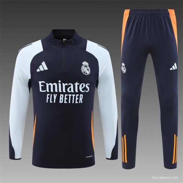 24/25 Real Madrid White/Navy Half Zipper Jacket+Long Pants - Image 18