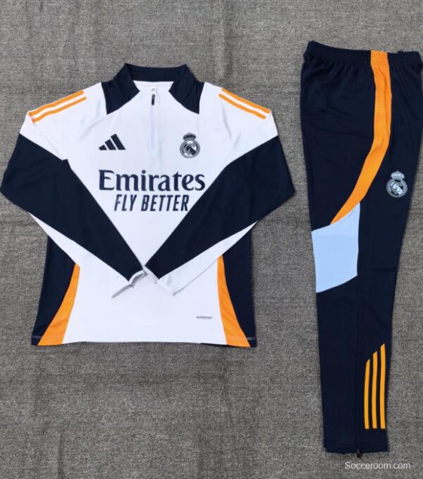 24/25 Kids Real Madrid White Half Zipper Jacket+Long Pants - Image 2