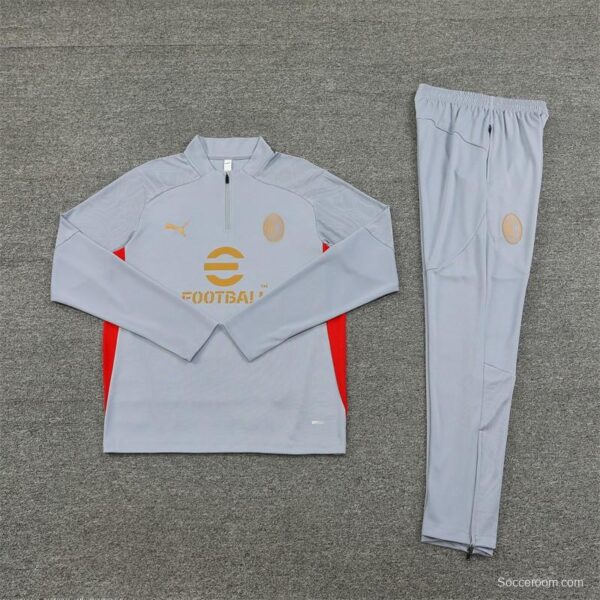 24/25 AC Milan Grey Half Zipper Jacket+Long Pants - Image 15