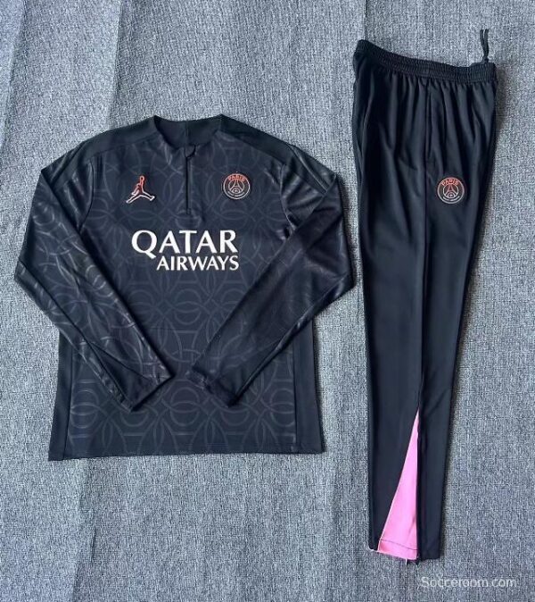 24/25 Kids PSG Jordan Black Steel Seal Half Zipper Jacket+Long Pants - Image 2