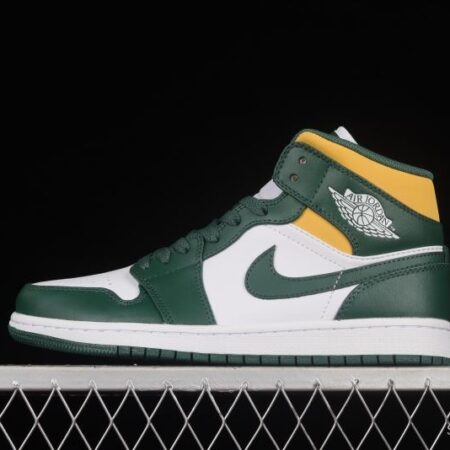 Air Jordan 1 Mid Green Yellow AJ White Green Yellow Seattle SuperSonics 554724-371