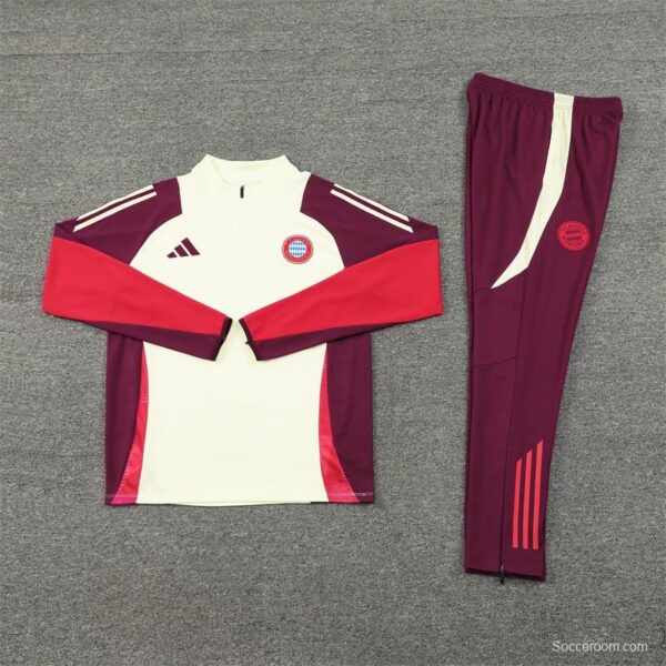 24/25 Kids Bayern Munich Light Yellow/Wine Half Zipper Jacket+Long Pants - Image 14