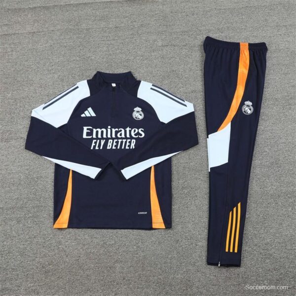24/25 Real Madrid White/Navy Half Zipper Jacket+Long Pants - Image 14