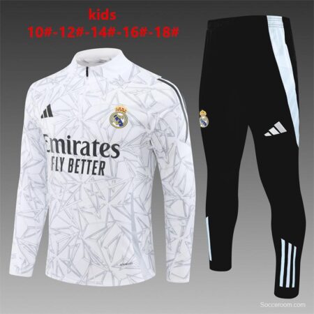 24/25 Kids Real Madrid White Special Half Zipper Jacket+Long Pants